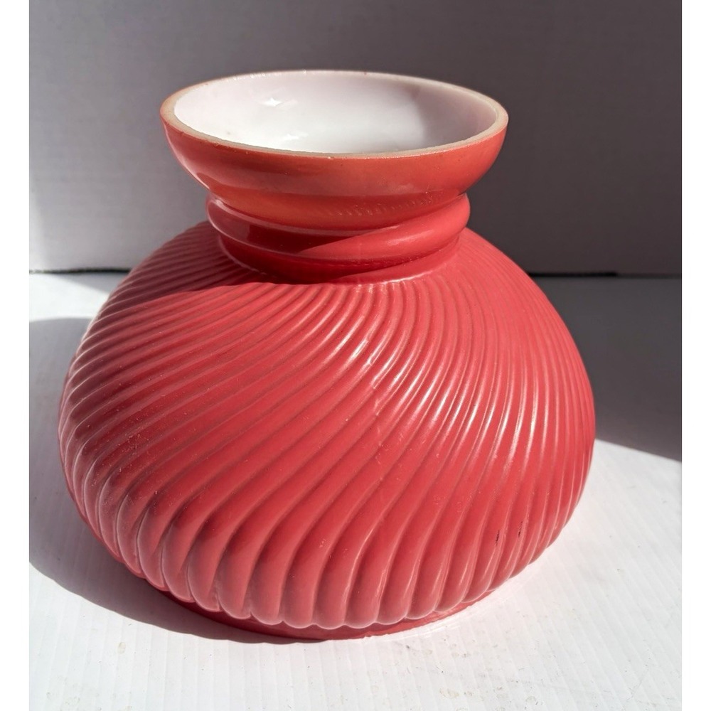 Vintage Red Swirl Cased Glass Student Lamp Shade 7" Fitter Globe Ribbed